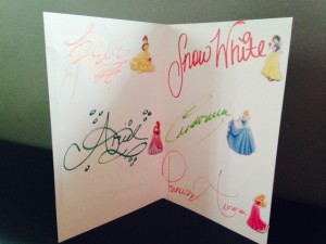 "Free" Birthday Card, signed by the Princesses for your Princess (note: we added the stickers!)