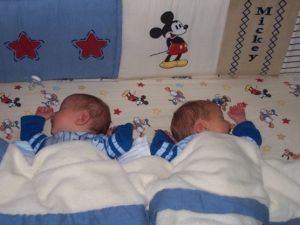 Twins in Mickey bed