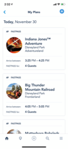 Disneyland App FastPass